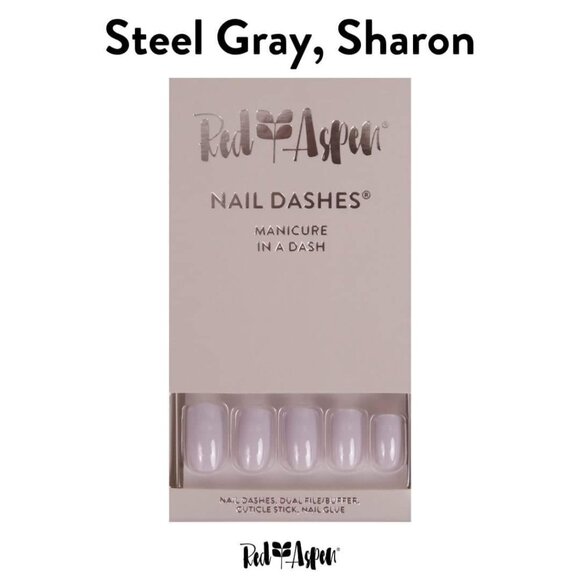 NEW πππ πΌπ¨π₯ππ£ Press-On Nails Medium Square Steel Gray Sharon - Picture 1 of 9